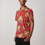 Hawaiian Floral Button Up // Red (2XL)