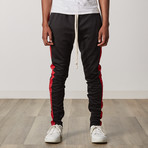 Slim Skinny Track Pants // Black + Red (L)