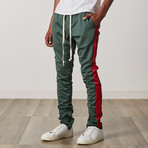 Slim Skinny Track Pants // Green + Red (L)