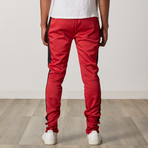 Slim Skinny Track Pants // Red + Black (L)