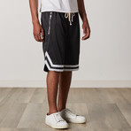Mesh Basketball Shorts // Black + White + Black (S)