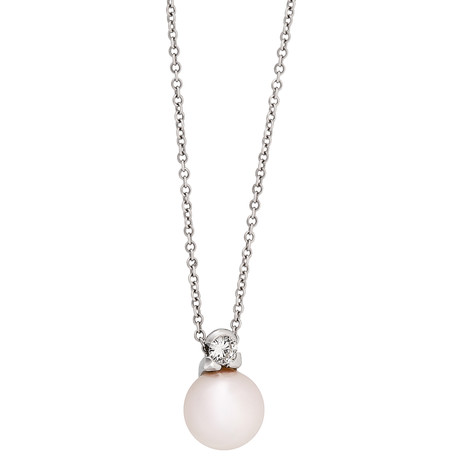 Estate 18k White Gold Diamond Pearl Necklace