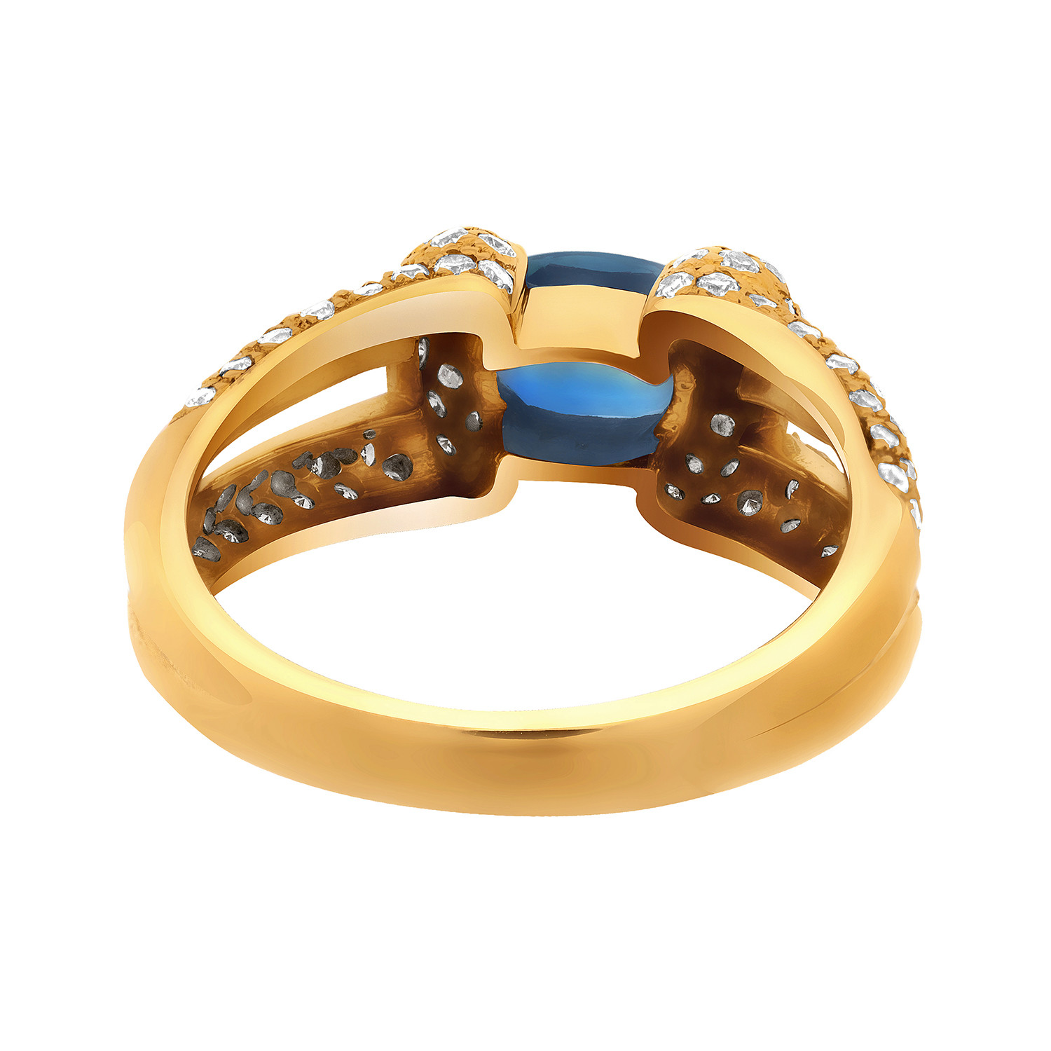 Estate 18k Yellow Gold Sapphire + Pave Diamond Ring // Ring Size: 6.75 ...