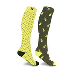 Mismatched Pineapple Knee-High Compression Socks // 1-Pair (Small / Medium)