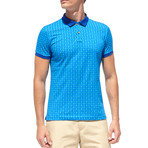 Smart-Fit Polo Shirt + Hollow Boxes Print // Royal Blue (M)