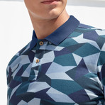 Smart-Fit Polo Shirt + Geometrical Camouflage Print // Navy Blue (2XL)