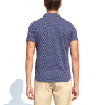 Polo Style Piquet Shirt + Geometric Print // Navy Blue (S)