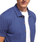 Polo Style Piquet Shirt + Polka Dots // Navy Blue (XL)
