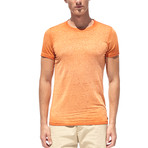 Linen T-Shirt + Oil-Dye And Embroidery On Print // Orange (L)