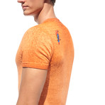 Linen T-Shirt + Oil-Dye And Embroidery On Print // Orange (S)