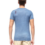 Linen T-Shirt + Oil-Dye And Embroidery On Print // Royal Blue (L)