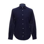 Italian Cut Linen Shirt + Contrast Details // Navy Blue (XL)