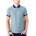Polo Shirt + Diamond Line Print // Navy Blue (S)