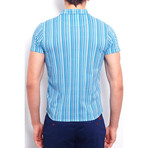 Shirt + Allover Linear Print // Navy Blue (XL)