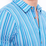 Shirt + Allover Linear Print // Navy Blue (XL)