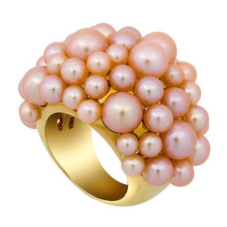 Mimi Milano 18k Yellow Gold Pink Cultured Pearl Ring // Ring Size: 6.75