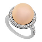Mimi Milano 18k White Gold Diamond + Pink Cultured Pearl Ring // Ring Size: 6.5