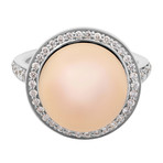 Mimi Milano 18k White Gold Diamond + Pink Cultured Pearl Ring // Ring Size: 6.5