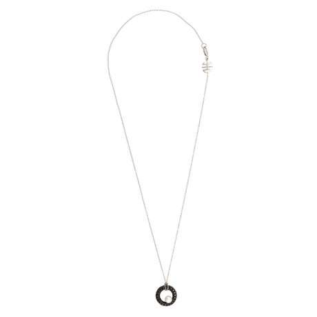 Mimi Milano 18k White Gold Black Diamond + White Cultured Pearl Pendant Necklace