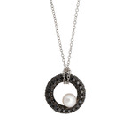 Mimi Milano 18k White Gold Black Diamond + White Cultured Pearl Pendant Necklace