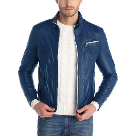Haight Leather Jacket // Navy (L)