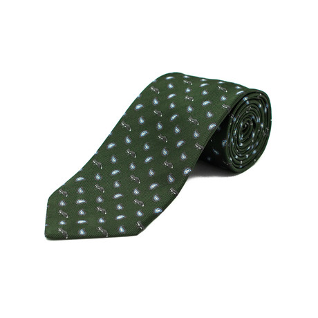 Paisley Fox Patterned Silk Tie // Green