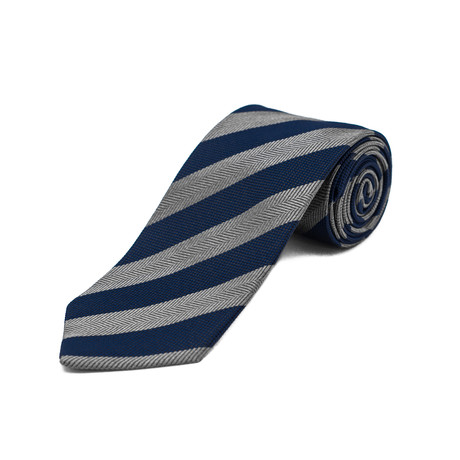 Silk Textured Striped Tie // Navy Blue + Grey