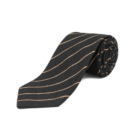 Silk Textured Striped Tie // Brown + Gold