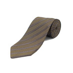 Ermenegildo Zegna // Silk Textured Striped Tie // Brown + Yellow