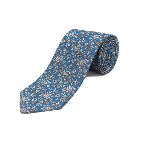 Silk Floral Pattern Tie // Blue
