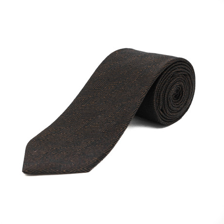 Ermenegildo Zegna // Silk Geometric Textured Striped Tie // Brown