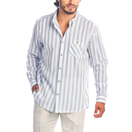 Casual Resort Striped Long-Sleeve Shirt // Blue + White (S)