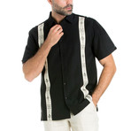 Embroidered Panel Short-Sleeve Button Down // Black (M)