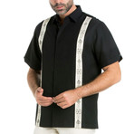 Embroidered Panel Short-Sleeve Button Down // Black (XL)
