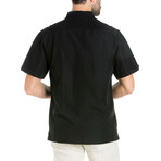Embroidered Panel Short-Sleeve Button Down // Black (L)