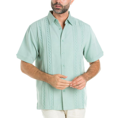 Embroidered Multi Pintuck Short-Sleeve Button-Down // Sage (S)