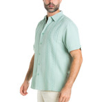 Embroidered Multi Pintuck Short-Sleeve Button-Down // Sage (M)