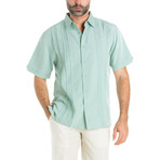Embroidered Multi Pintuck Short-Sleeve Button-Down // Sage (L)