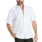 Embroidered Multi Pintuck Short-Sleeve Button-Down // White (L)
