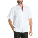 Embroidered Multi Pintuck Short-Sleeve Button-Down // White (M)