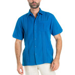 Embroidered Multi Pintuck Short-Sleeve Button-Down // Blue (S)