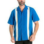 Casual Panel Stripe Short-Sleeve Shirt // Blue (S)