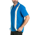 Casual Panel Stripe Short-Sleeve Shirt // Blue (2XL)