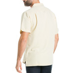 Casual Panel Stripe Shirt Short-Sleeve Button-Down // Beige + Red (L)