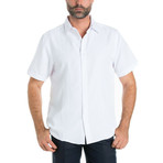 Geometric Linear Embroidery Short-Sleeve Button-Down // White (S)