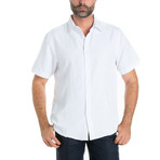 Geometric Linear Embroidery Short-Sleeve Button-Down // White (S)