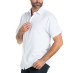 Geometric Linear Embroidery Short-Sleeve Button-Down // White (M)