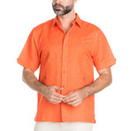 Casual Resort Embroidered Pin tuck Short-Sleeve Shirt // Salmon (XL)