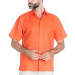 Casual Resort Embroidered Pin tuck Short-Sleeve Shirt // Salmon (S)