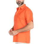 Casual Resort Embroidered Pin tuck Short-Sleeve Shirt // Salmon (M)